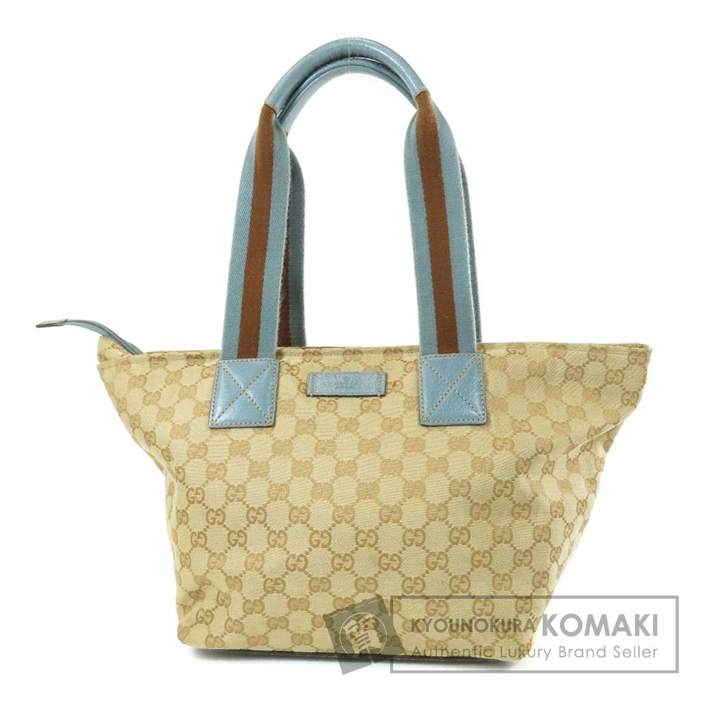 Gucci GG Canvas Sherry Line Tote Bag beige monogram blue leather